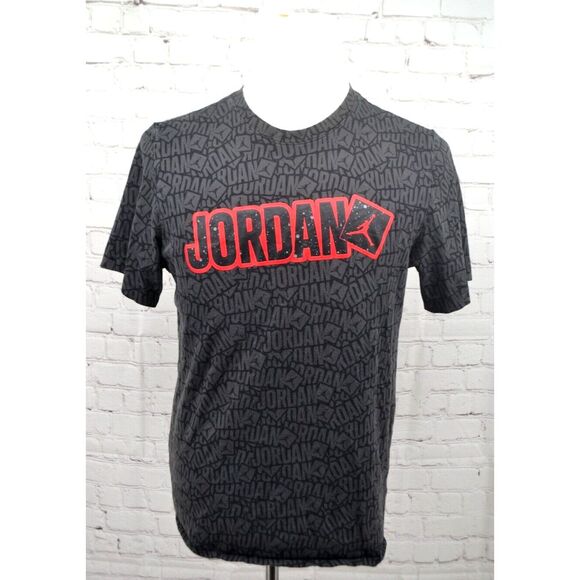 AIR JORDAN Nike Jumpman Men's Short Sleeve Stick AOP Tshirt SIZE MEDIUM Gray - Picture 1 of 5
